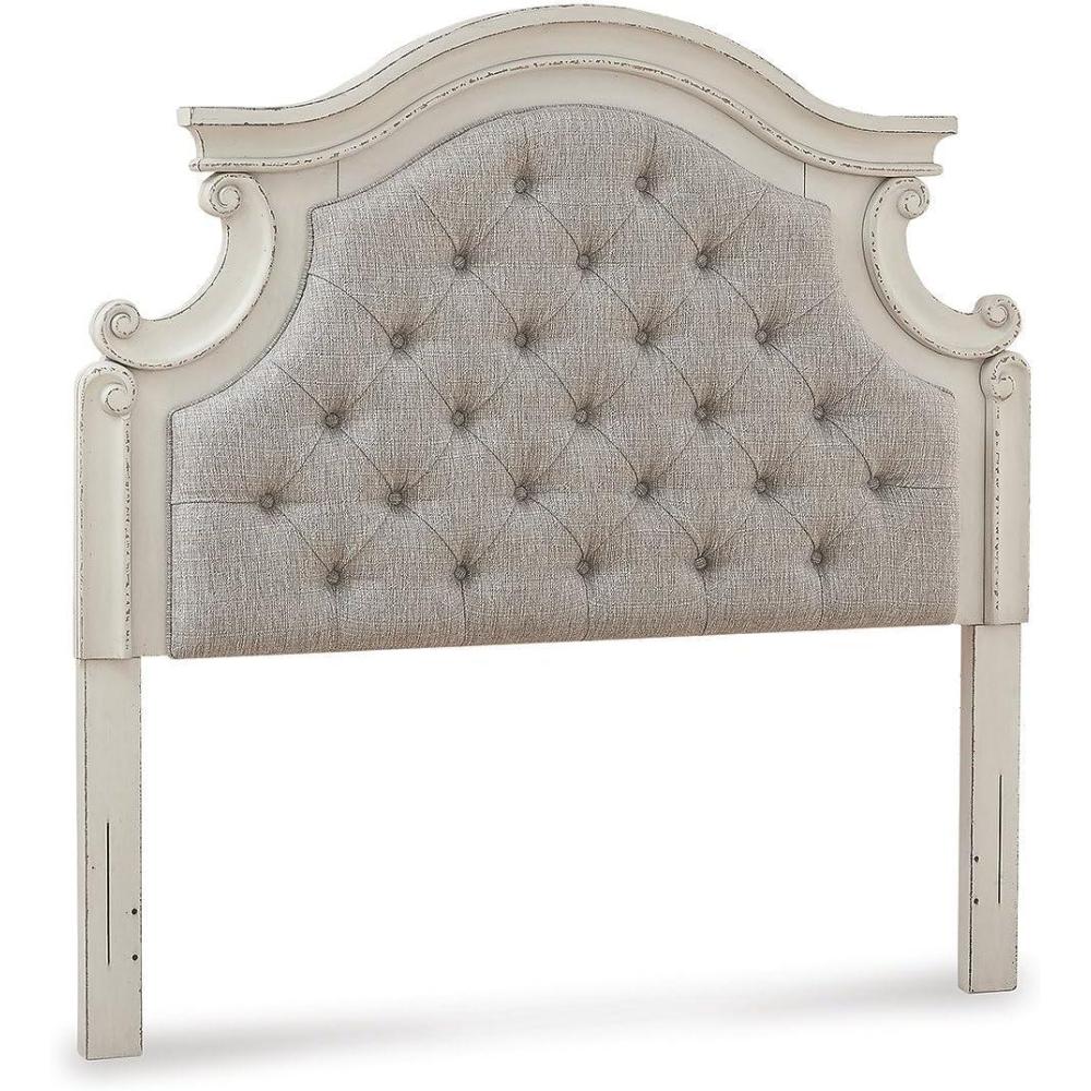 imageSignature Design by Ashley Realyn Traditional Upholstered Tufted Twin Platform Daybed with 1 Large Drawer Foundation or Box Spring Not Needed White ampamp BeigeFull