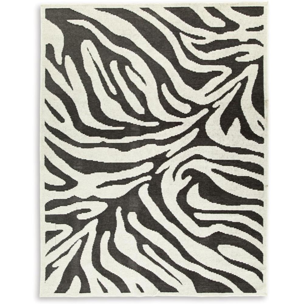imageSignature Design by Ashley Thomwith Contemporary Indoor Washable Zebra Design 8 x 10 Rug with Non Slip Backing Black ampamp White710 x 101 Rectangular