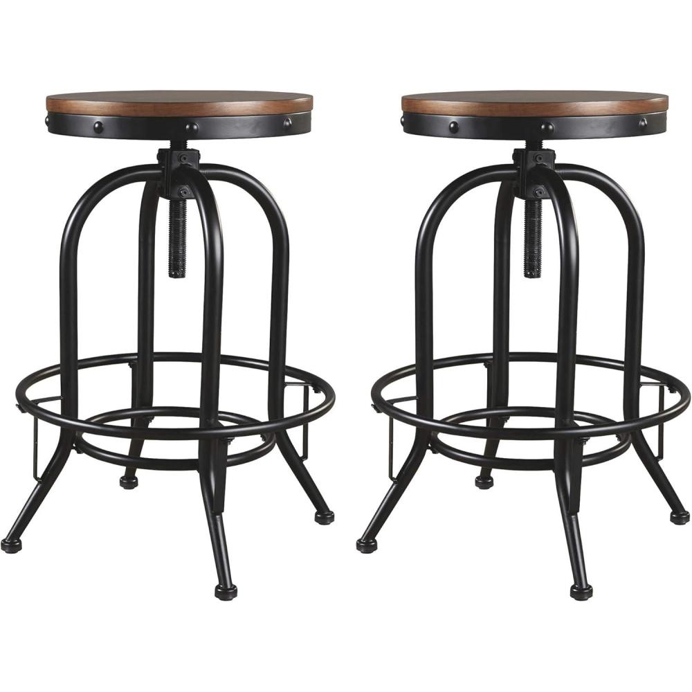 imageSignature Design by Ashley Valebeck Industrial Adjustable Height Swivel Barstool 2 Count BrownPub Height