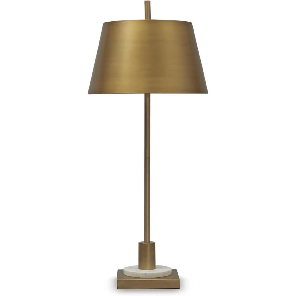 imageSignature Design by Ashley Wendfield Industrial Metal Floor Lamp with Dome Shade MetallicGold FinishWhite