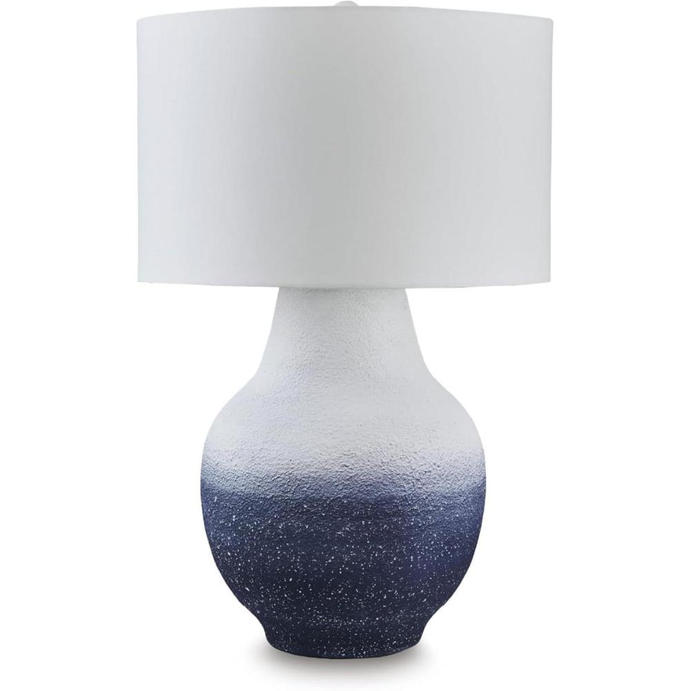 imageSignature Design by Ashley Wendfield Industrial Metal Floor Lamp with Dome Shade MetallicWhiteNavy