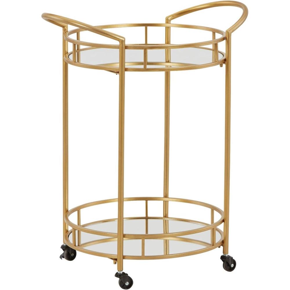 imageSignature Design by Ashley Wynora Round Modern Bar Serving Cart with 2 Mirrored Shelves Gold