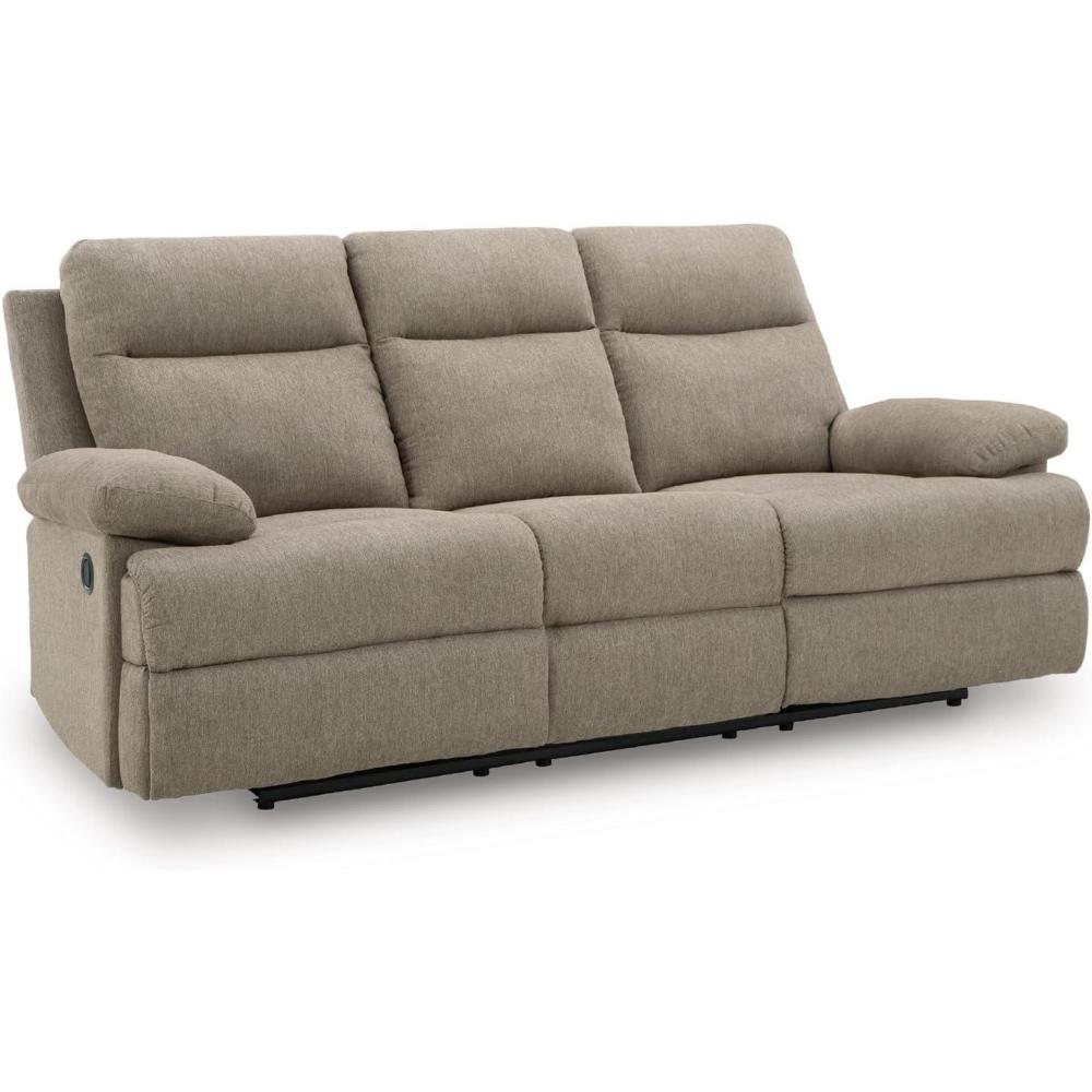imageSignature Design by Ashley Yarrow Lane Classic Chenille Manual Pull Tab Reclining Sofa with Drop Down Table and USB Charging Light BrownMocha