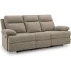 imageSignature Design by Ashley Yarrow Lane Classic Chenille Manual Pull Tab Reclining Sofa with Drop Down Table and USB Charging Light BrownMocha