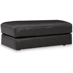 Signature Design by Ashley Amiata Contemporary Firmly Cushioned Leather Rectangular Ottoman, Black(Black)