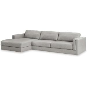 Signature Design by Ashley Amiata Contemporary Firmly Cushioned Leather Rectangular Ottoman, Black(Light Gray)