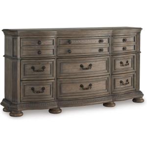 Signature Design by Ashley Ardenfield Traditional 9-Drawer Dresser with Safety Stop and Felt Lining, Light Brown