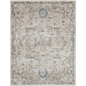 Signature Design by Ashley Barkham Transitional Machine Washable 8×10 Area Rug, Light Gray & Blue(Light Gray & Blue)