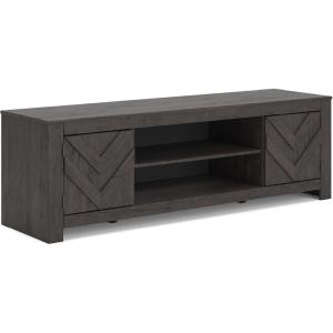 Signature Design by Ashley Cayboni Casual 71″ TV Stand for TVs up to 81″ with 2 Cabinets, Adjustable Shelves and Fireplace Option, Black