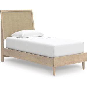 Signature Design by Ashley Cielden Farmhouse Queen Panel Platform Bed, Foundation or Box Spring Not Needed, Light Brown(Beige)