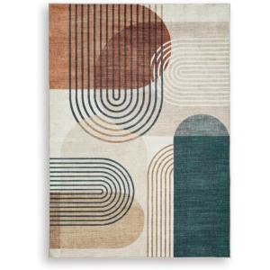 Signature Design by Ashley Farrendale Mid-Century Modern Indoor Geometric Washable 8 x 10 Area Rug, Blue & Red(Multi Color)