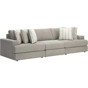 Signature Design by Ashley Mahoney Casual L-Shaped Tufted 2-Piece Sectional with Chaise, Loose Seat Cushions and 2 Accent Pillows, Beige(Grey)