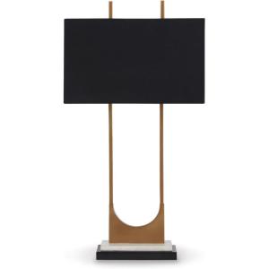 Signature Design by Ashley Malana 33″ Contemporary Metal Table Lamp with Marble Base, Black & Brass(Black)