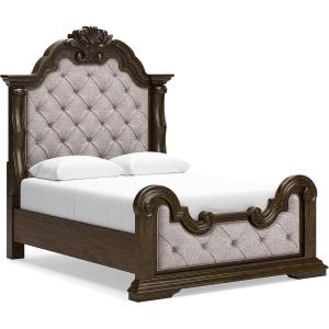 Signature Design by Ashley Maylee Traditional Tufted Queen Upholstered Panel Bed, Foundation or Box Spring Needed, Dark Brown & Beige(Dark Brown)