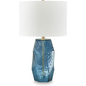Signature Design by Ashley Tallow Contemporary Glass Table Lamp with 3-Way Switch, Blue & White
