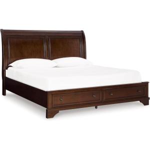 Signature Design by Ashley Trellington Traditional King Sleigh Storage Bed, Foundation or Box Spring Not Needed, Dark Brown(Queen)