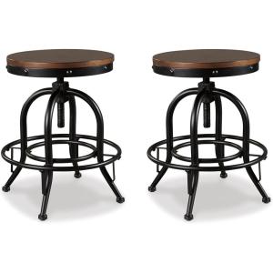 Signature Design by Ashley Valebeck Industrial Adjustable Height Swivel Barstool, 2 Count, Brown(Counter Height)