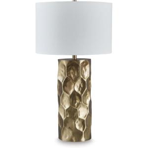 Signature Design by Ashley Wendfield Industrial Metal Floor Lamp with Dome Shade, Metallic(Gold Finish)