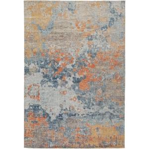 Signature Design by Ashley Wraylen 8 x 10 Low Pile Boho Abstract Rug, Orange & Blue(7’10” x 10′ (Rectangular))