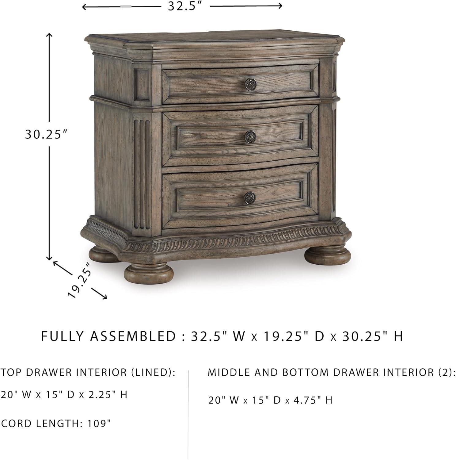 imageSignature Design by Ashley Ardenfield Classic 3Drawer Nightstand with USB Ports Light BrownNight Stand