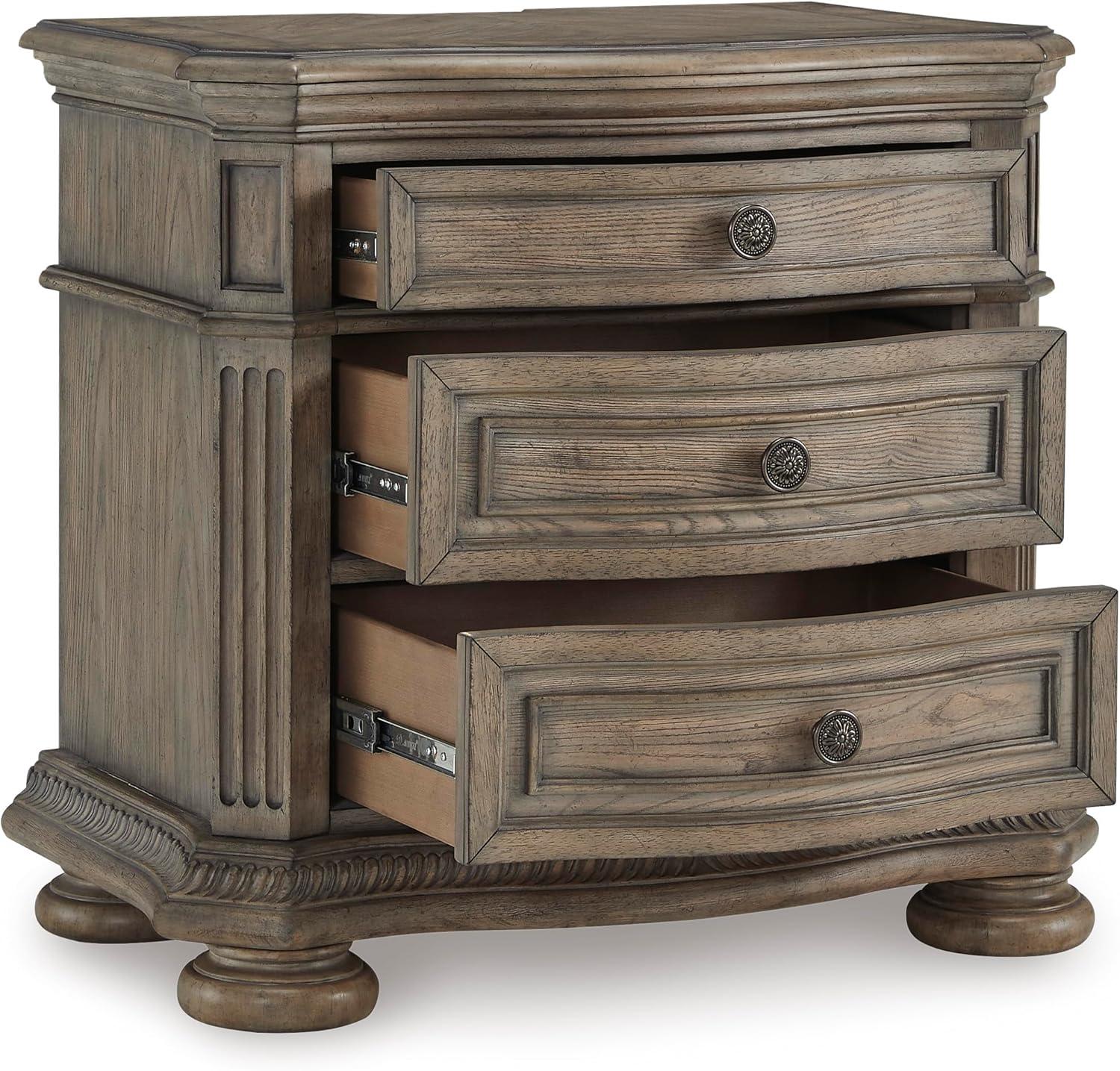 imageSignature Design by Ashley Ardenfield Classic 3Drawer Nightstand with USB Ports Light BrownNight Stand