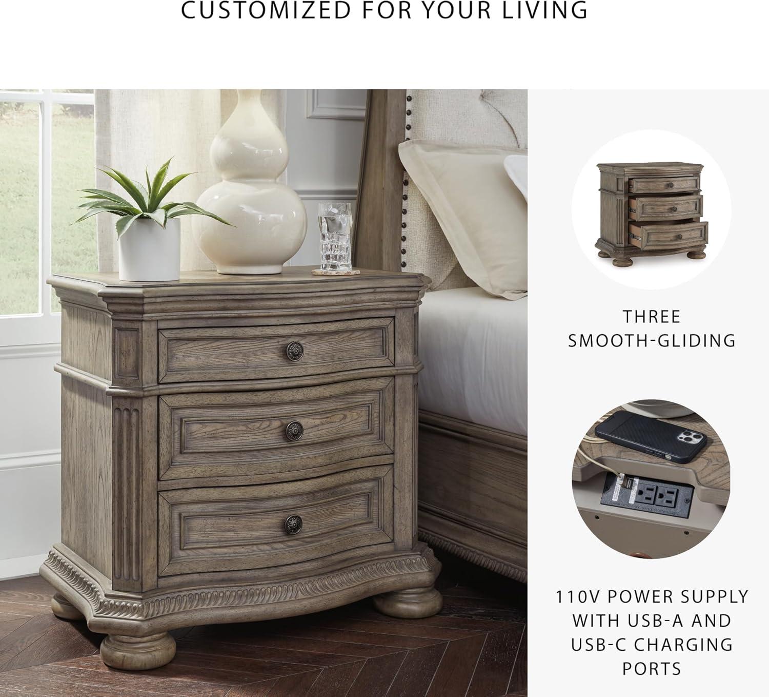 imageSignature Design by Ashley Ardenfield Classic 3Drawer Nightstand with USB Ports Light BrownNight Stand