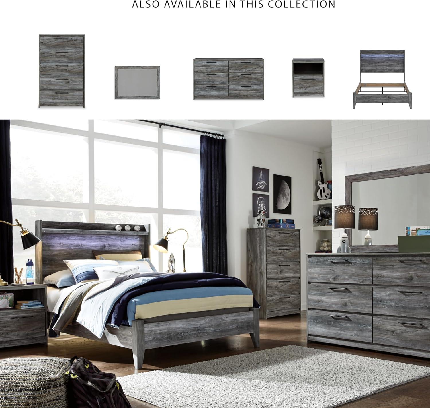 imageSignature Design by Ashley Baystorm Casual Full Panel Bed with LED Lights Foundation or Box Spring Needed Gray