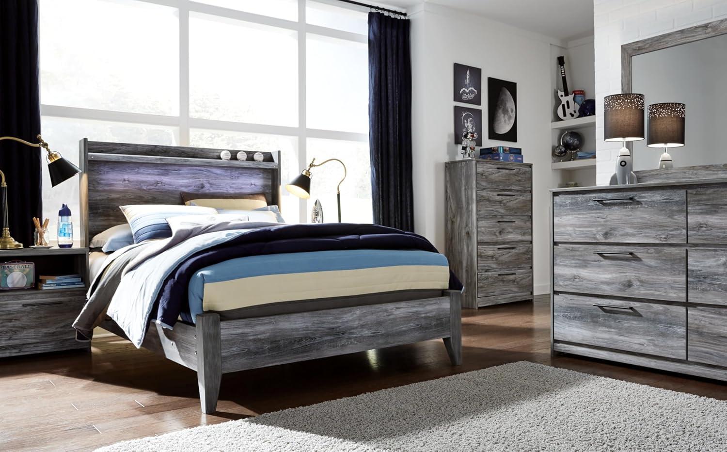 imageSignature Design by Ashley Baystorm Casual Full Panel Bed with LED Lights Foundation or Box Spring Needed Gray