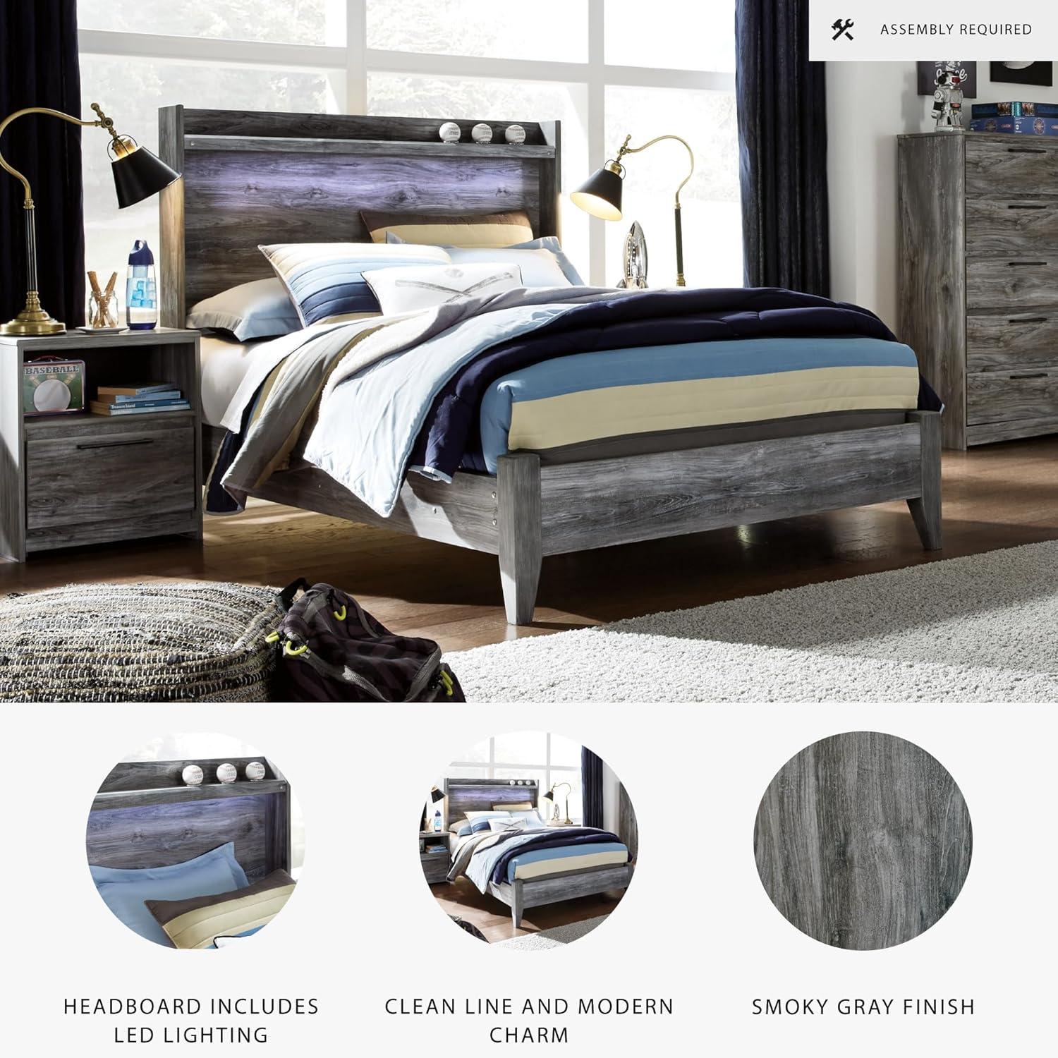 imageSignature Design by Ashley Baystorm Casual Full Panel Bed with LED Lights Foundation or Box Spring Needed Gray