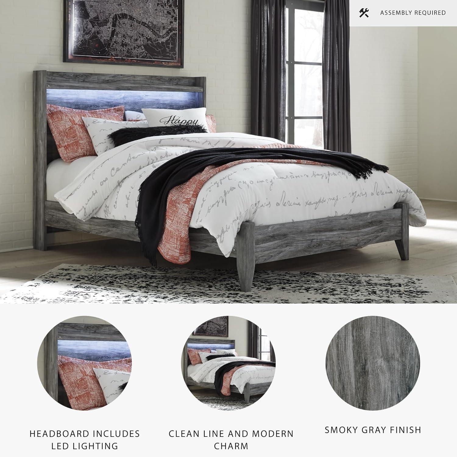 imageSignature Design by Ashley Baystorm Casual Queen Panel Bed with LED Lights Foundation or Box Spring Needed Gray