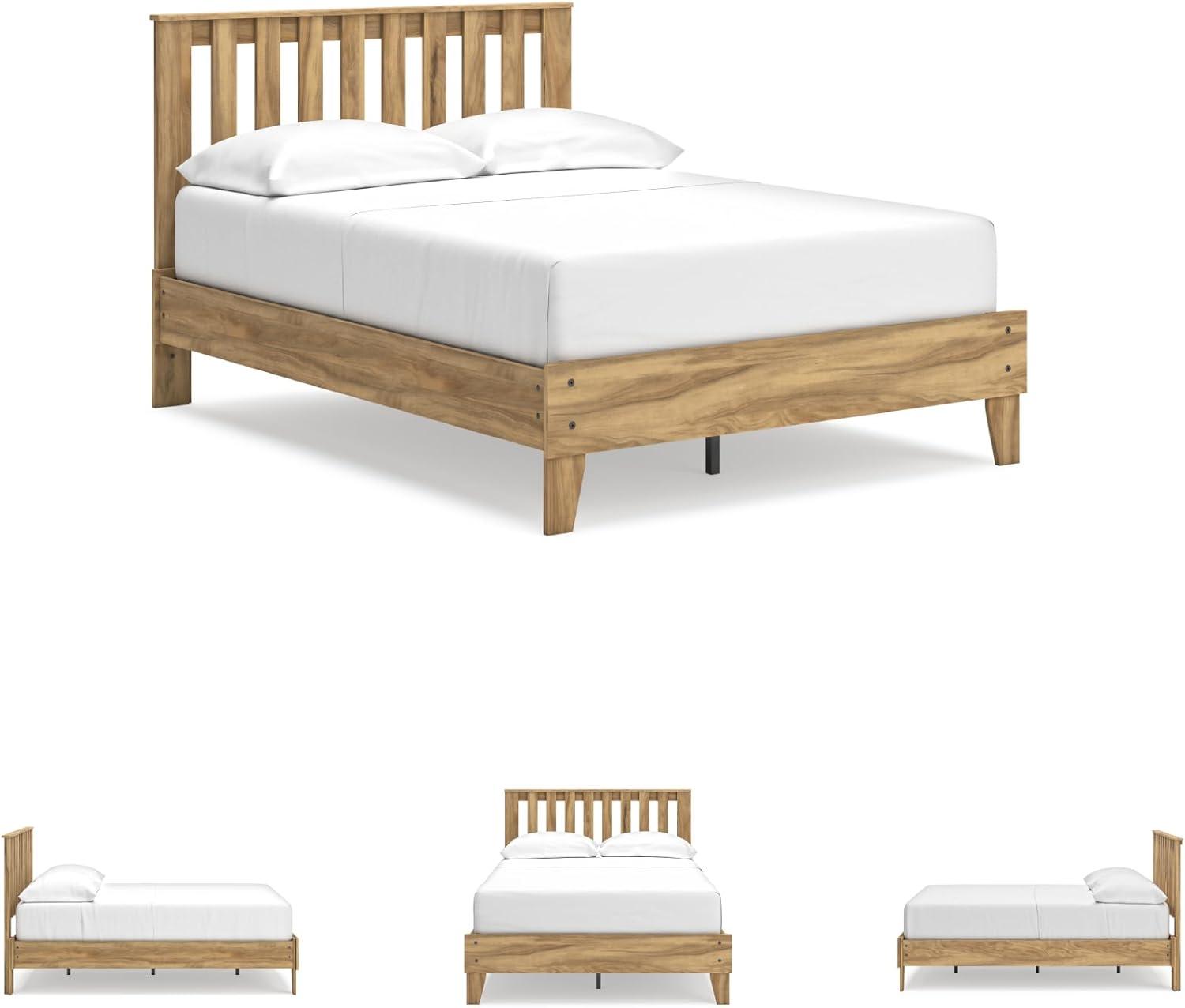 imageSignature Design by Ashley Bermacy Farmhouse Panel Headboard with Vertical Slat Design Queen Light BrownFull