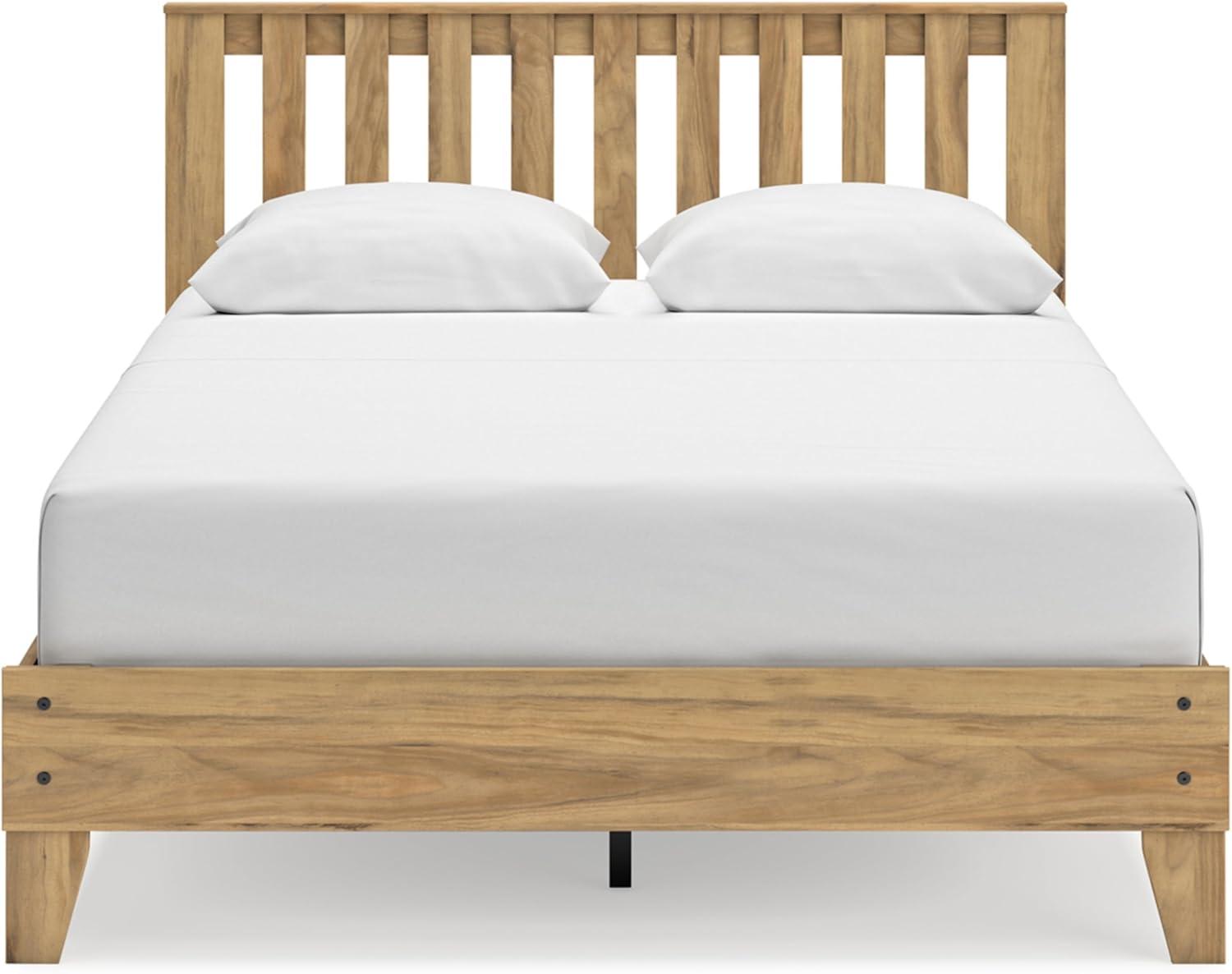 imageSignature Design by Ashley Bermacy Farmhouse Panel Headboard with Vertical Slat Design Queen Light BrownQueen