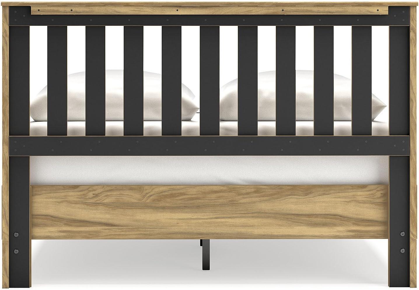 imageSignature Design by Ashley Bermacy Farmhouse Panel Headboard with Vertical Slat Design Queen Light BrownQueen