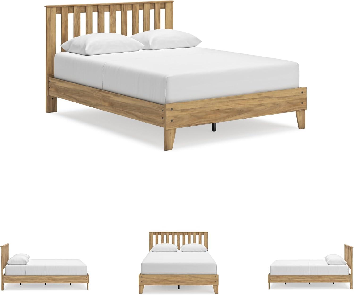 imageSignature Design by Ashley Bermacy Farmhouse Panel Headboard with Vertical Slat Design Queen Light BrownQueen