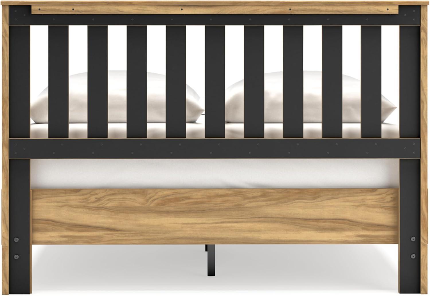 imageSignature Design by Ashley Bermacy Farmhouse Panel Headboard with Vertical Slat Design Queen Light BrownQueen