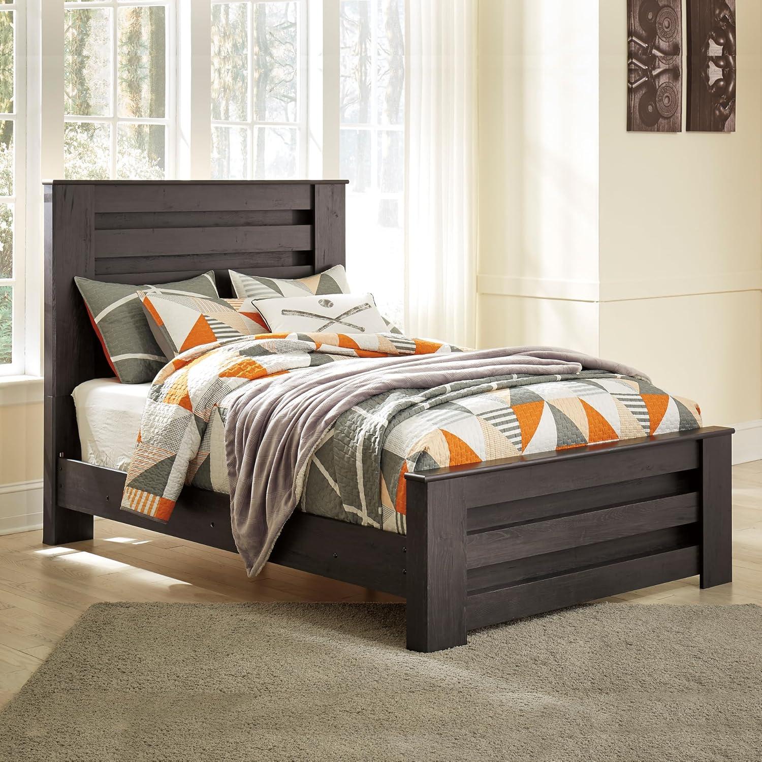 imageSignature Design by Ashley Brinxton Casual Full Panel Bed with Metal Slats Foundation or Box Spring Needed BlackCharcoal