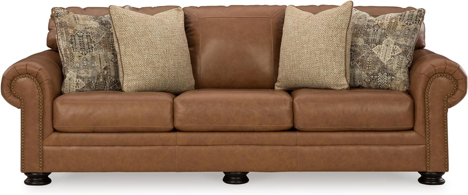 imageSignature Design by Ashley Carianna Classic Leather Match Sofa with Nailhead Trim Dark Brown