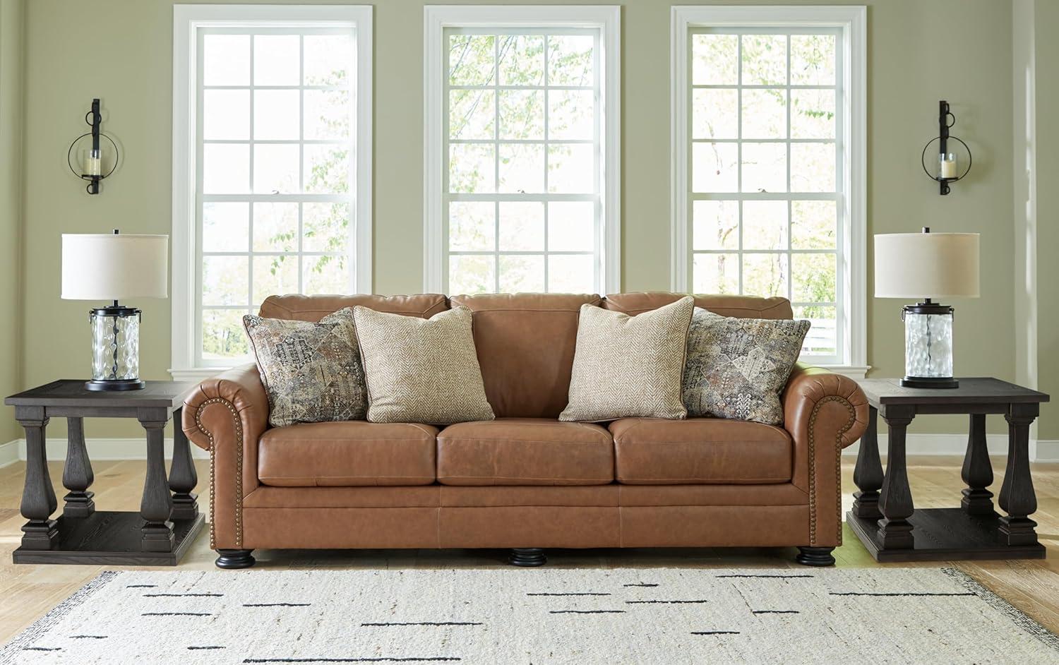 imageSignature Design by Ashley Carianna Classic Leather Match Sofa with Nailhead Trim Dark Brown