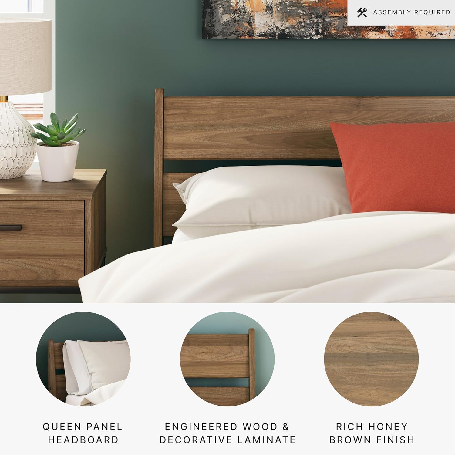 imageSignature Design by Ashley Deanlow Rustic Panel Headboard Full Light BrownHoney Brown