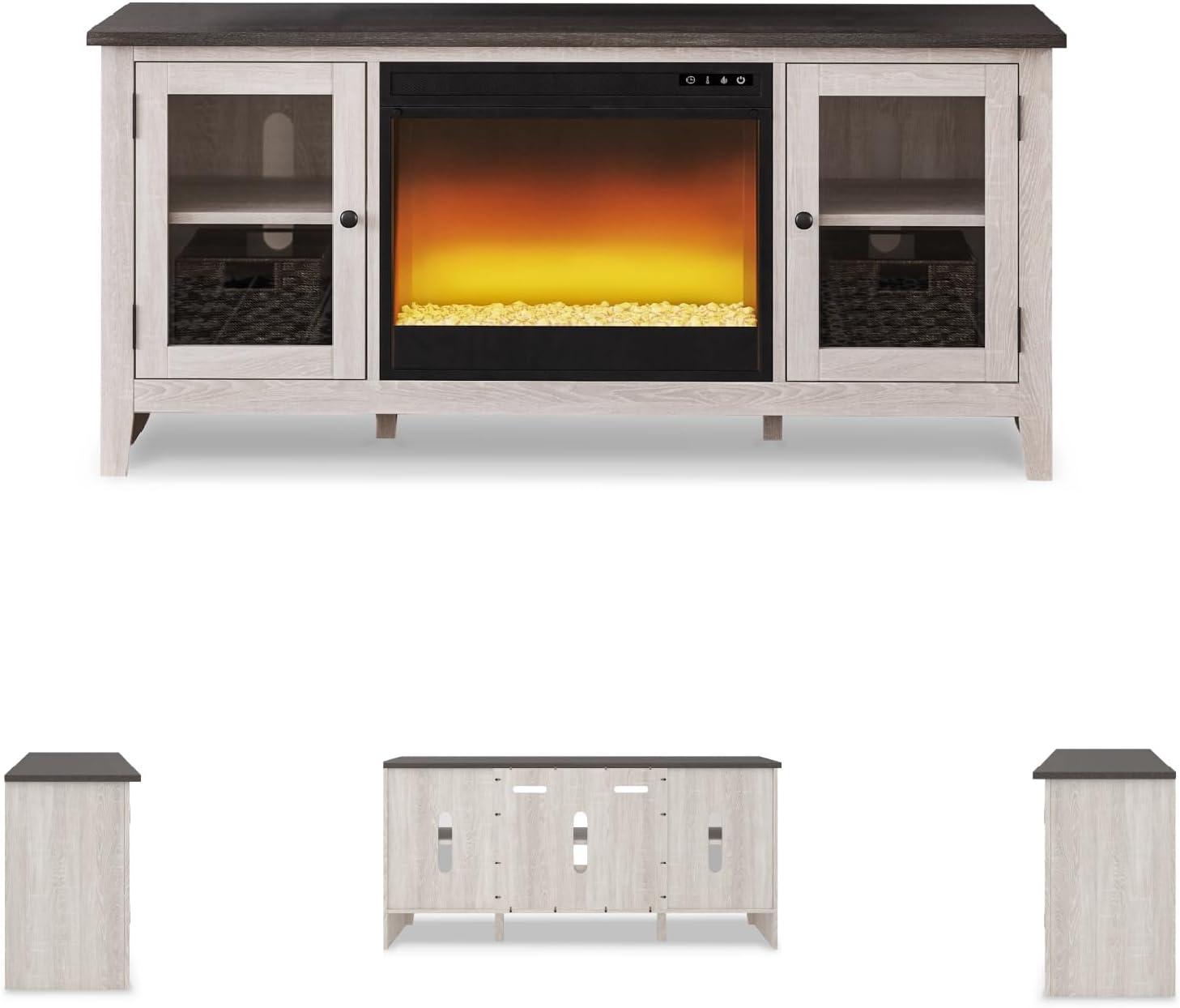 imageSignature Design by Ashley Dorrinson Modern Farmhouse 60quot TV Stand with Electric Fireplace for TVs up to 69quot White ampamp GrayWhitewash