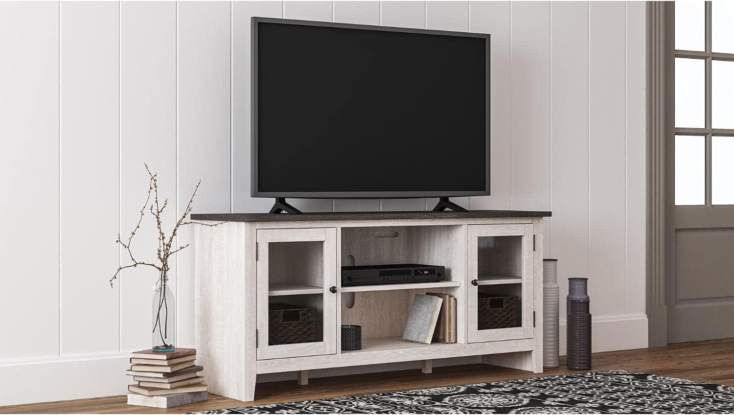 imageSignature Design by Ashley Dorrinson Modern Farmhouse 60quot TV Stand with Electric Fireplace for TVs up to 69quot White ampamp GrayWhitewash