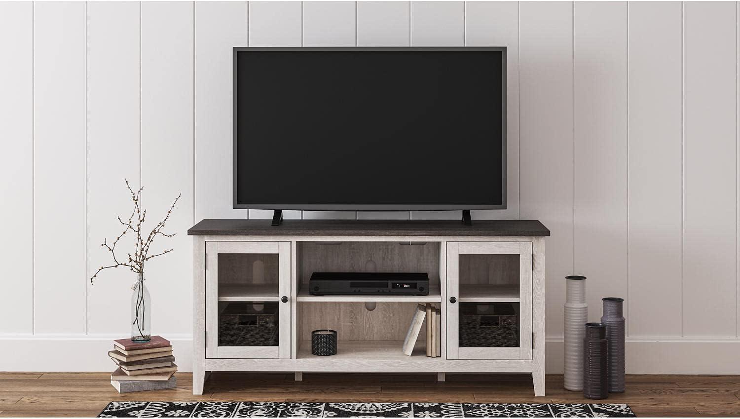 imageSignature Design by Ashley Dorrinson Modern Farmhouse 60quot TV Stand with Electric Fireplace for TVs up to 69quot White ampamp GrayWhitewash