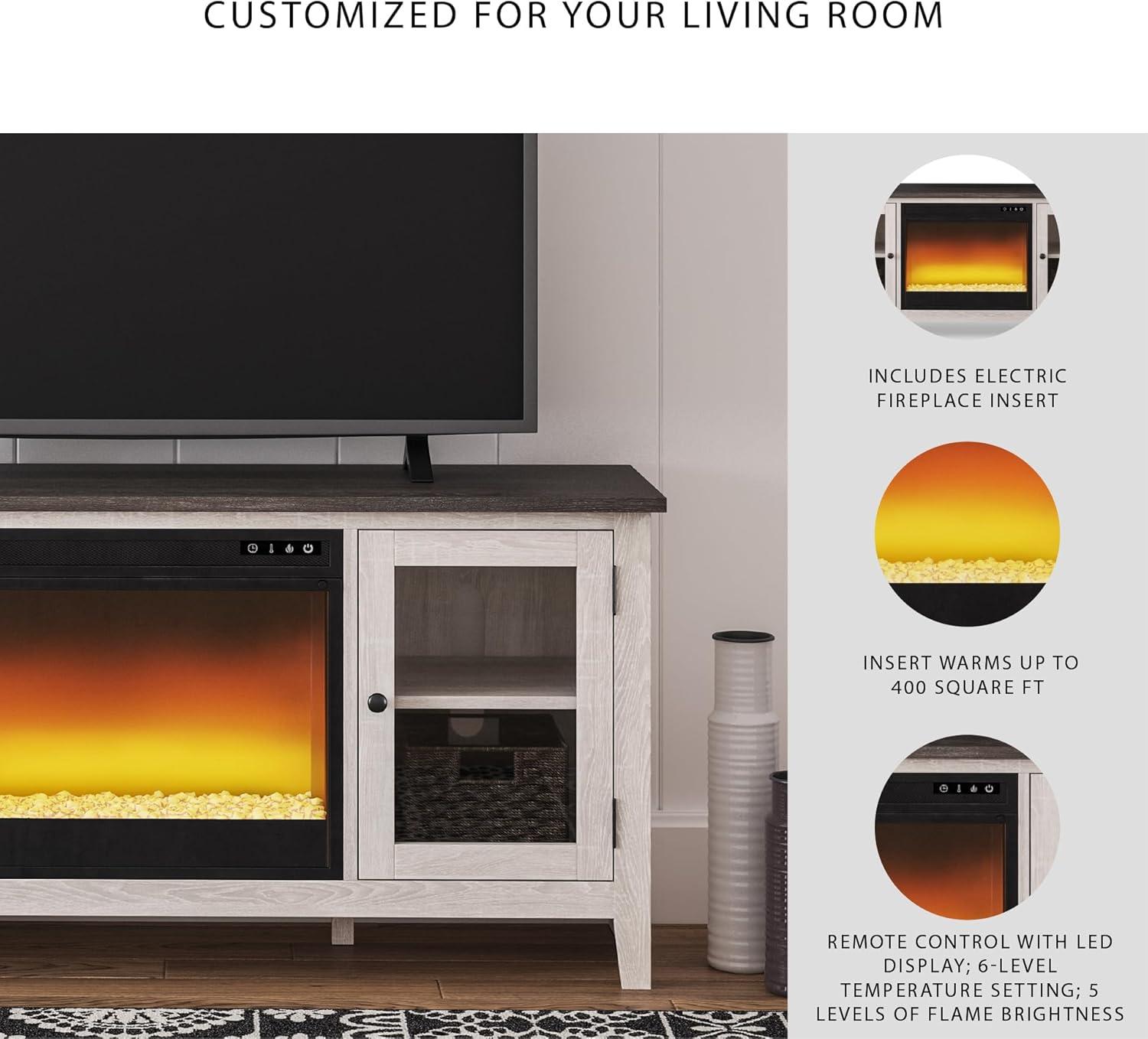 imageSignature Design by Ashley Dorrinson Modern Farmhouse 60quot TV Stand with Electric Fireplace for TVs up to 69quot White ampamp GrayWhitewash