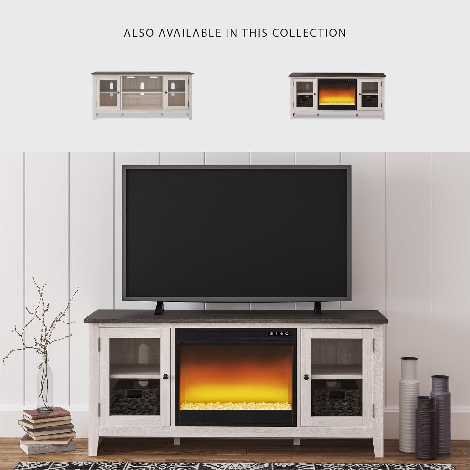 imageSignature Design by Ashley Dorrinson Modern Farmhouse 60quot TV Stand with Electric Fireplace for TVs up to 69quot White ampamp GrayWhitewash