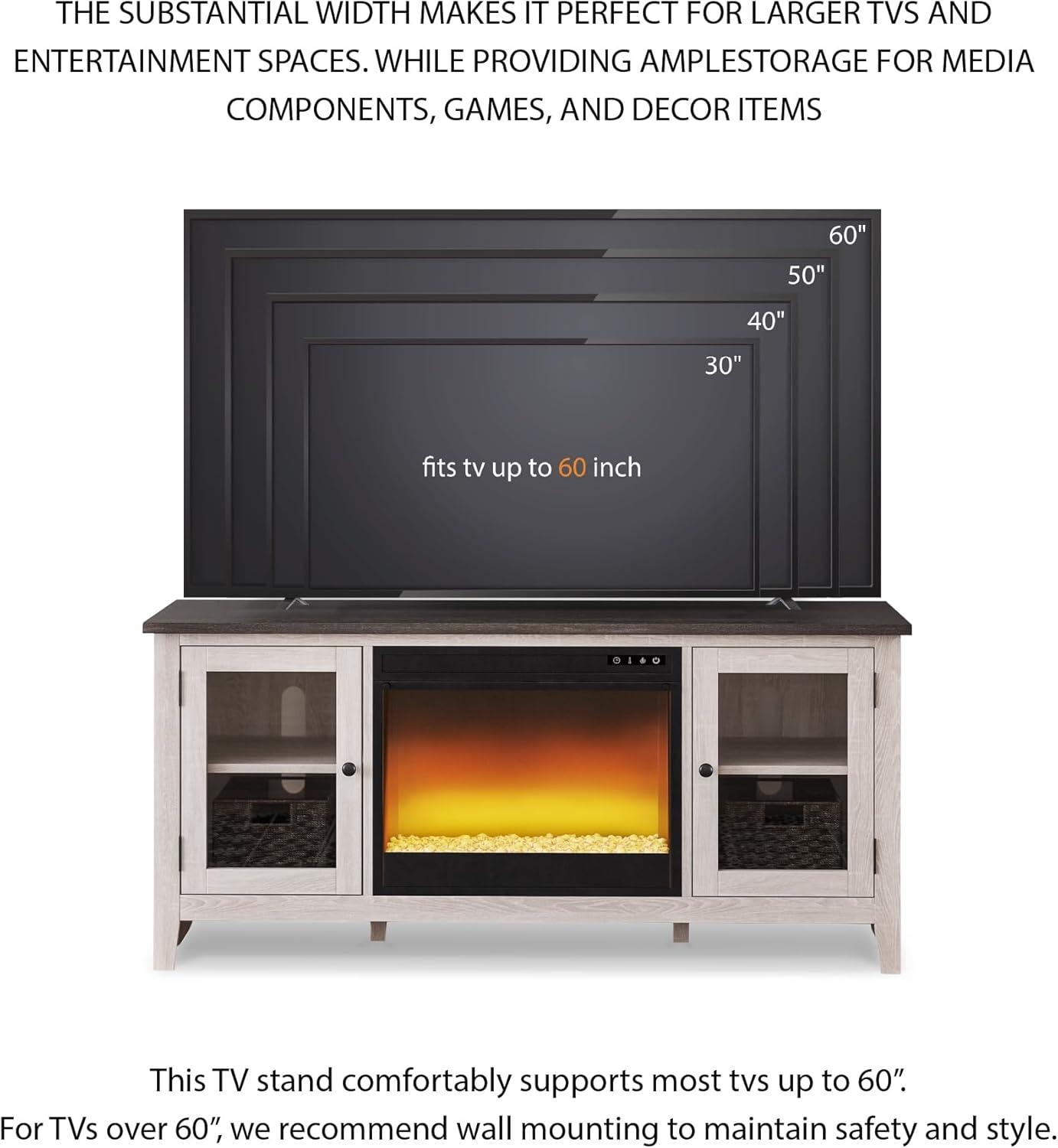 imageSignature Design by Ashley Dorrinson Modern Farmhouse 60quot TV Stand with Electric Fireplace for TVs up to 69quot White ampamp GrayWhitewash