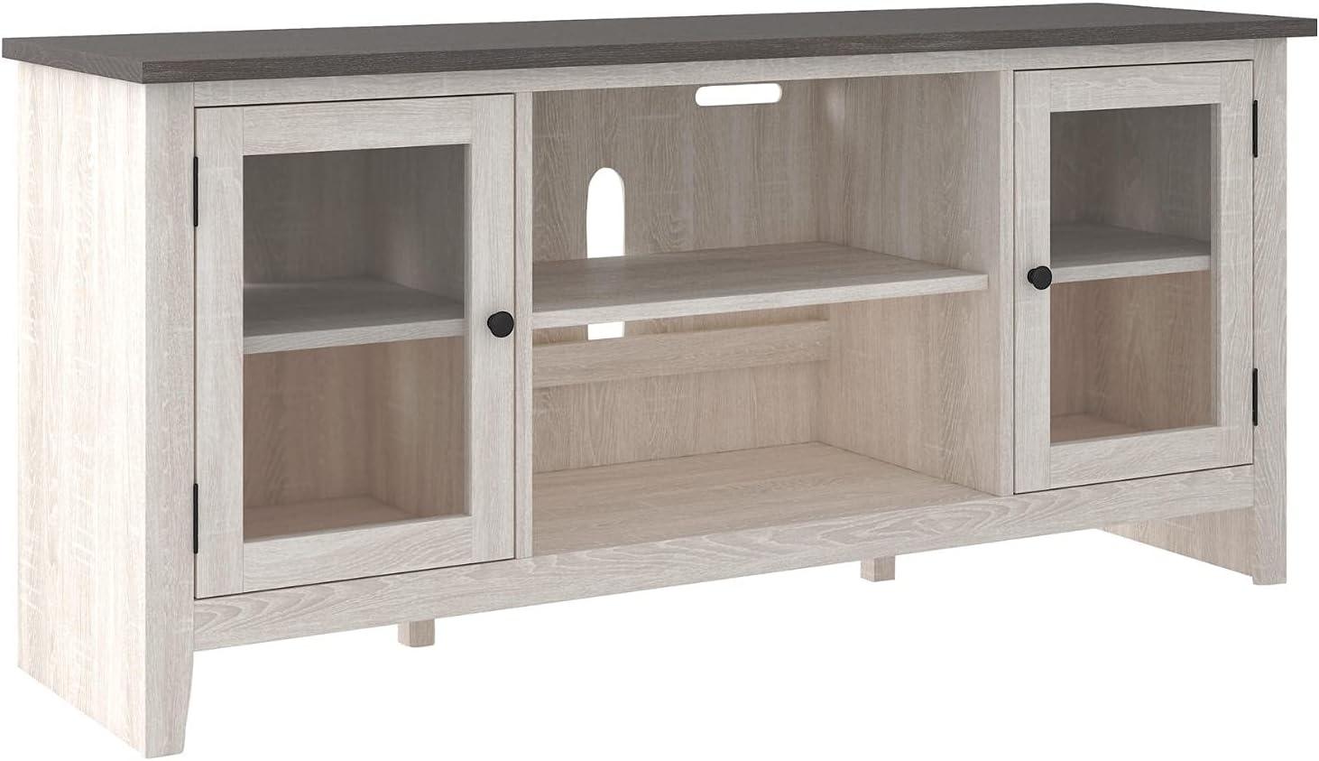 imageSignature Design by Ashley Dorrinson Modern Farmhouse 60quot TV Stand with Electric Fireplace for TVs up to 69quot White ampamp GrayWhitewash