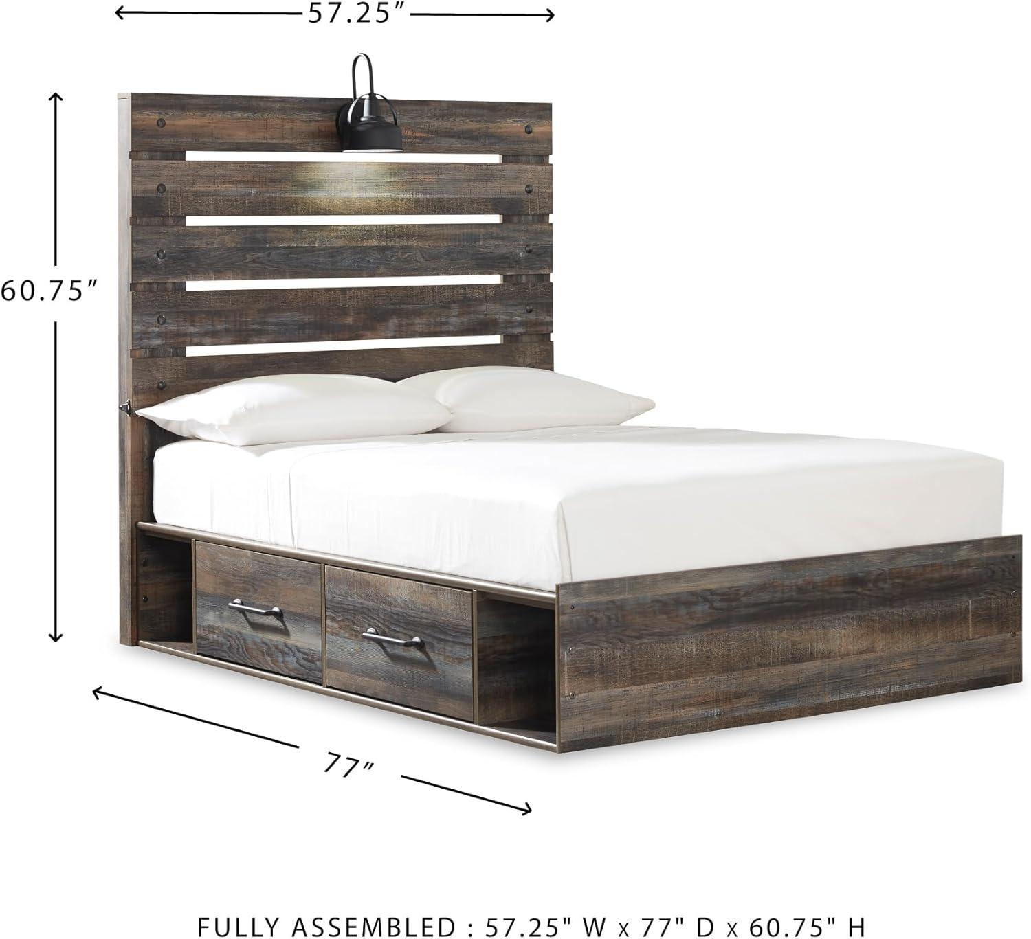 imageSignature Design by Ashley Drystan Rustic Queen Panel Platform Bed with 2 Storage Drawers Open Cubbies Sconce LED Lights and USB Ports Foundation or Box Spring Not Needed Dark Brown ampamp GrayFull