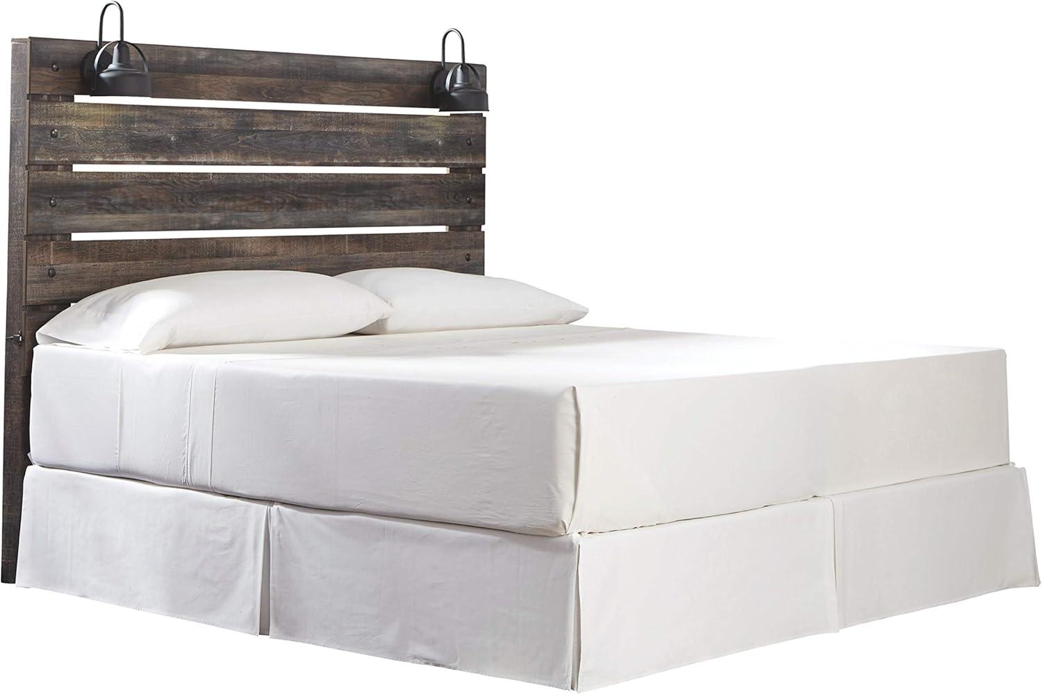 imageSignature Design by Ashley Drystan Rustic Queen Panel Platform Bed with 2 Storage Drawers Open Cubbies Sconce LED Lights and USB Ports Foundation or Box Spring Not Needed Dark Brown ampamp GrayKing