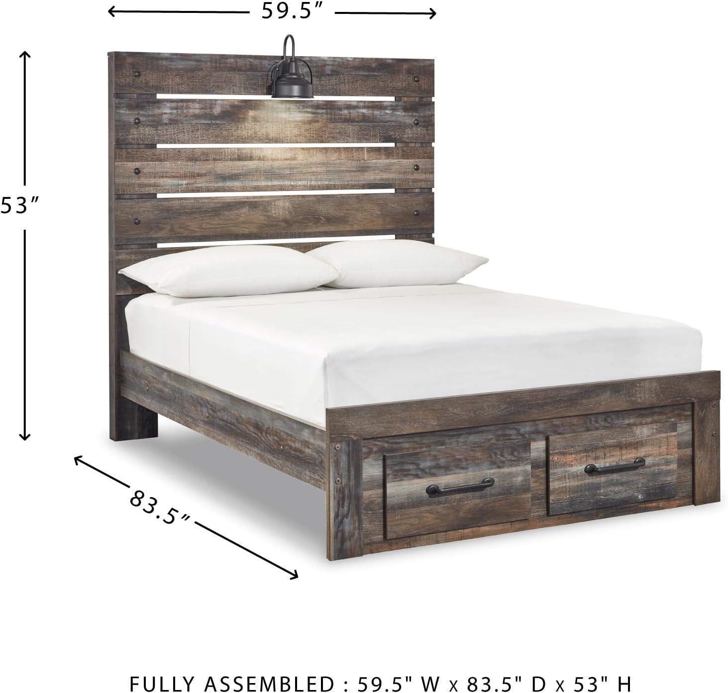 imageSignature Design by Ashley Drystan Rustic Queen Panel Platform Bed with 2 Storage Drawers Open Cubbies Sconce LED Lights and USB Ports Foundation or Box Spring Not Needed Dark Brown ampamp GrayFull