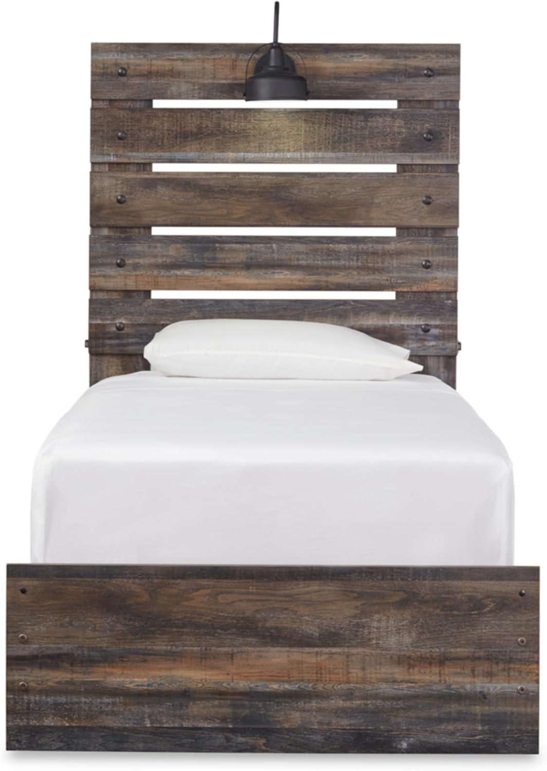 imageSignature Design by Ashley Drystan Rustic Queen Panel Platform Bed with 2 Storage Drawers Open Cubbies Sconce LED Lights and USB Ports Foundation or Box Spring Not Needed Dark Brown ampamp GrayTwin